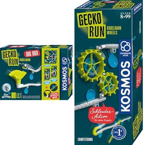 KOSMOS Gecko Run Bundle Big Box & Erweiterung Wheels Erweiterbare Kugelbahn für Kinder, Vertikale Ku