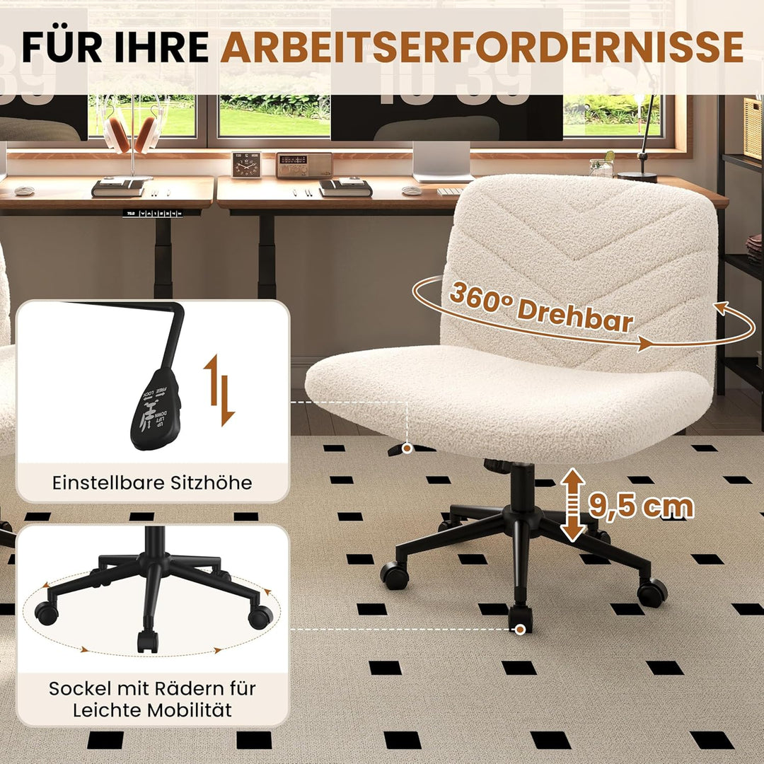 Yaheetech Bürostuhl mit Rollen, Schreibtischstuhl mit breitem Sitzkissen, Höhenverstellbar Drehstuhl