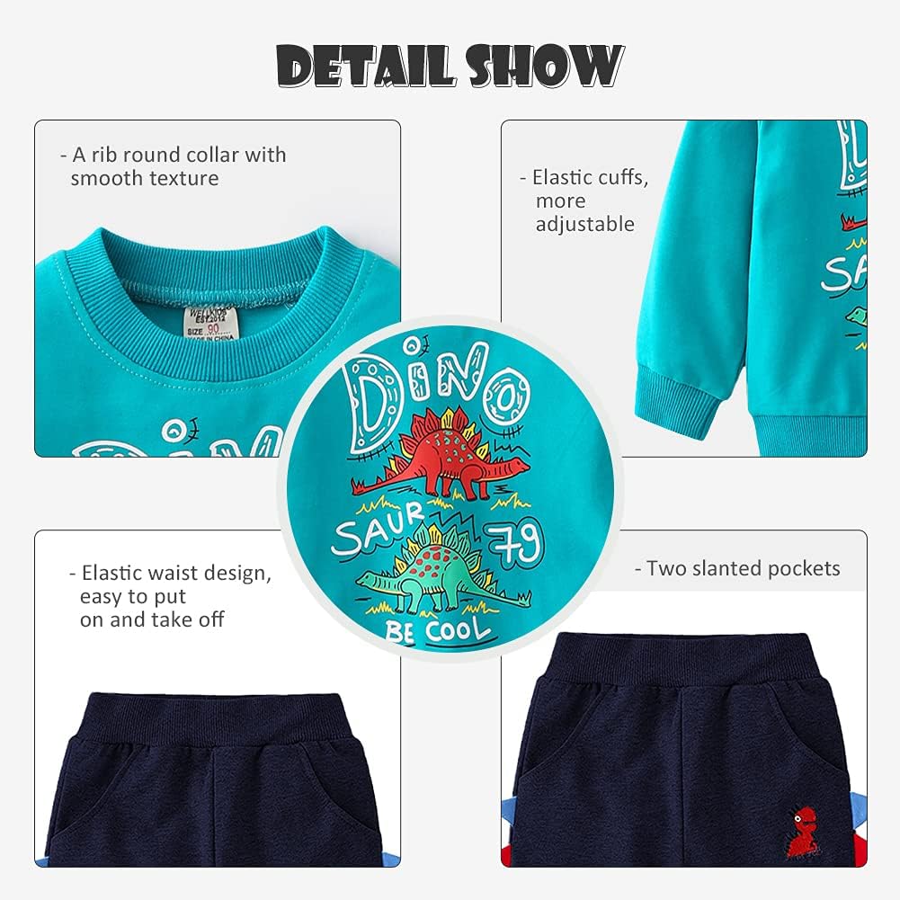Volunboy Baby Jungen Dinosaurier kleidung, Kinder Pullover Jogginganzug Sweatshirt Langarmshirt und