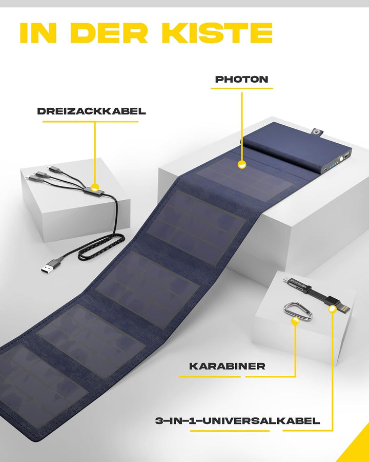 Sunslice I Photon Solar Power Bank mit SunPower Technologie, Handy Ladegerät im Taschenformat, ideal
