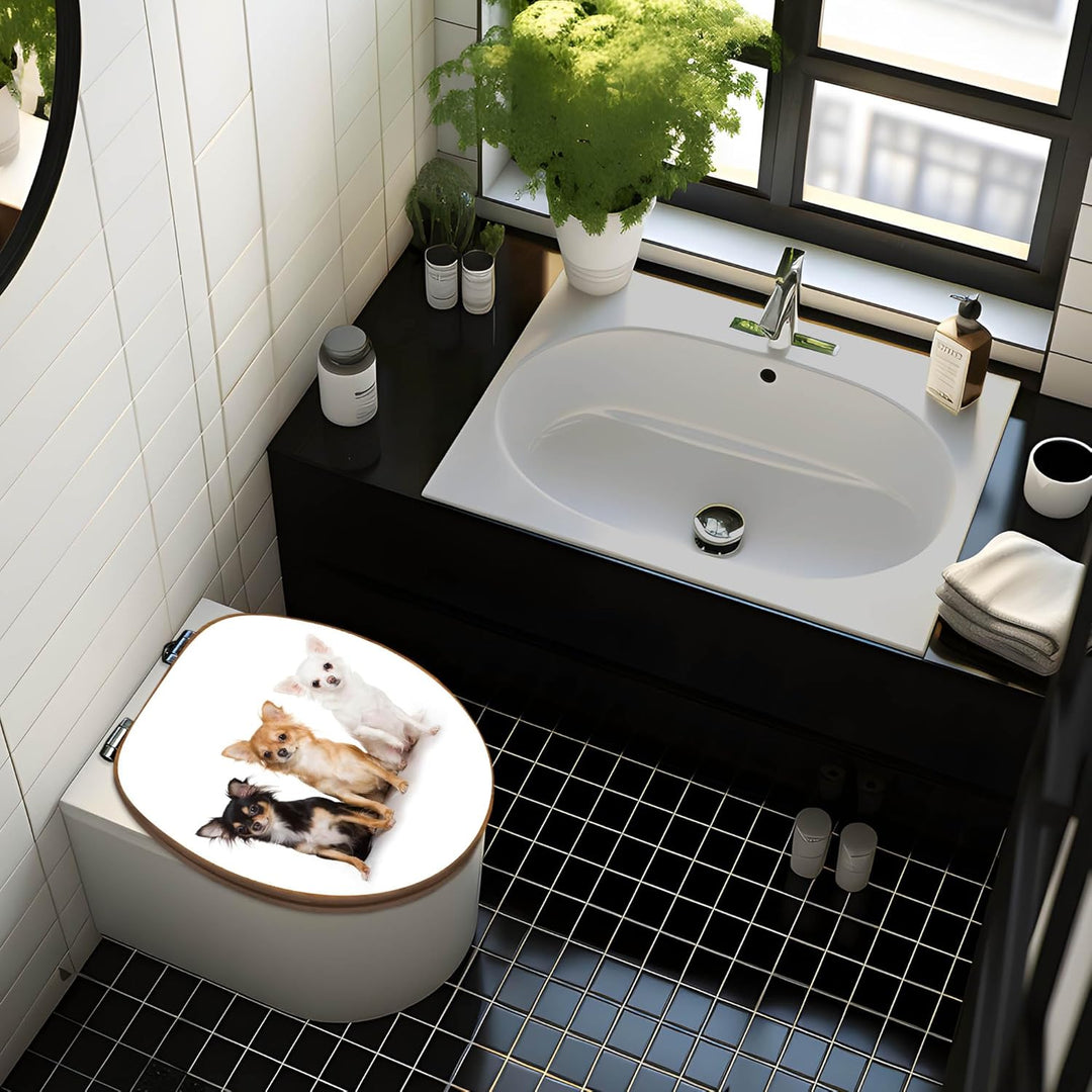 banjado® Design WC Sitz Bambus Absenkautomatik mit Motiv Chihuahua/Toilettendeckel mit Absenkautomat