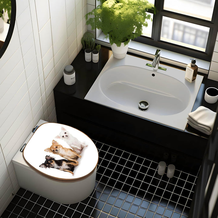 banjado® Design WC Sitz Bambus Absenkautomatik mit Motiv Chihuahua/Toilettendeckel mit Absenkautomat