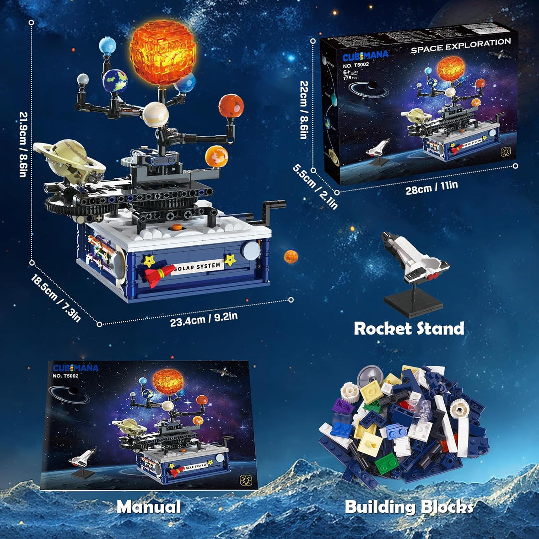 Technik Sonnensystem Bauspielzeug mit Licht – Kosmischeforschung Rotations Bauset mit 8 Planeten und