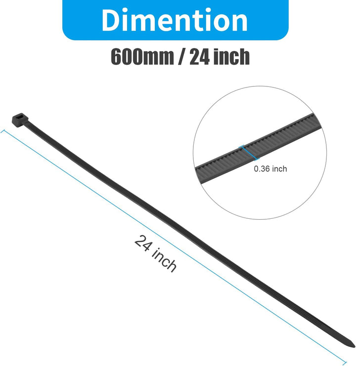 XINGO 100 Stück Kabelbinder Schwarz, 600mm x9 mm breit kabelbinder, Zugfestigkeit 80KG, UV Beständig