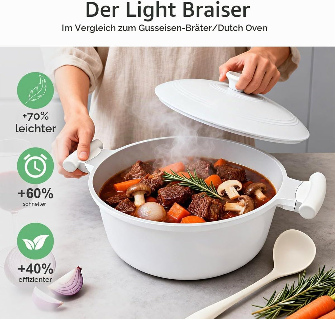 Kochtopf 28cm mit Aluminium Deckel, 7L Antihaft Keramik Beschichtung- Weiss Weiss 7 Liter, Weiss 7 L
