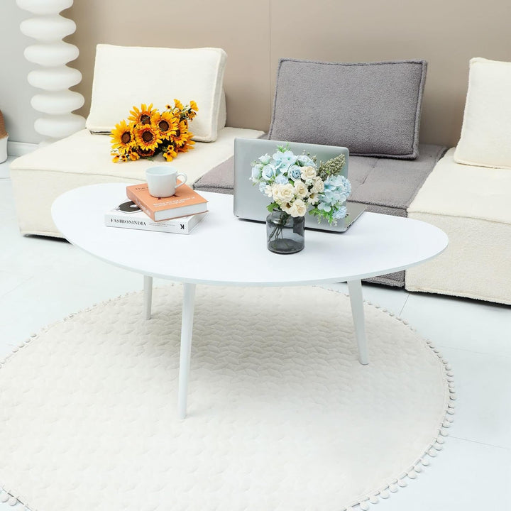 PHOENANCEE Couchtisch Oval, Kleiner Tisch Wohnzimmer, Tischbeine aus massivem Eichenholz, Mitteltisc