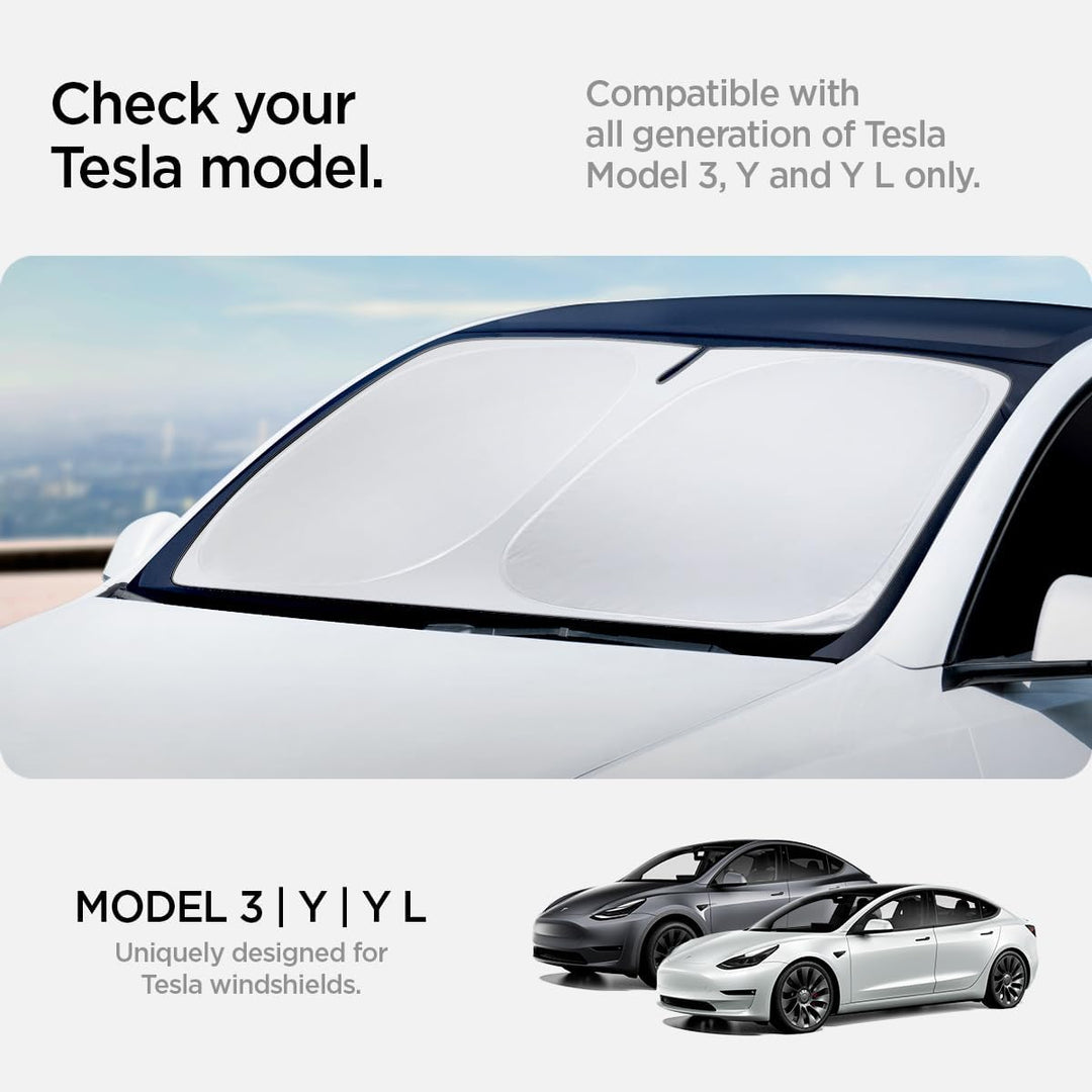 Spigen Tesla Model 3 2021 - Highland 2024 Model Y Auto Sonnenschutz, Frontscheibe Sonnenschutz, UV-S