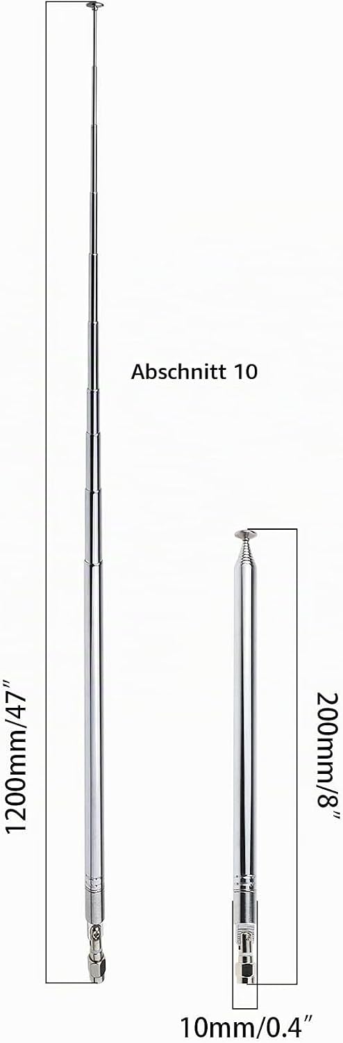 Radioantenne Teleskopantenne 10 Abschnitte Stereoempfänger, 200mm bis 1200mm, 2 Stück