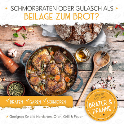 KRUSTENZAUBER Gusseisen Topf Brot Backen [inkl. Gärkorb] - Robuster 26cm gusseiserner Brottopf zum b