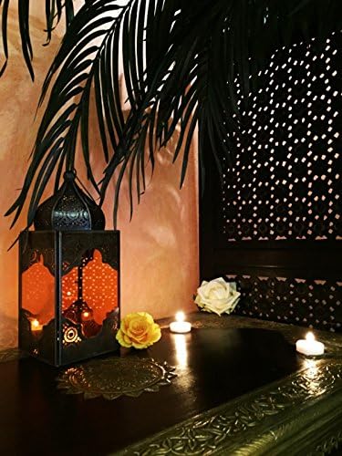 Orientalische Laterne aus Metall & Glas Sarala klein orange 28cm | orientalisches Windlicht | Marokk
