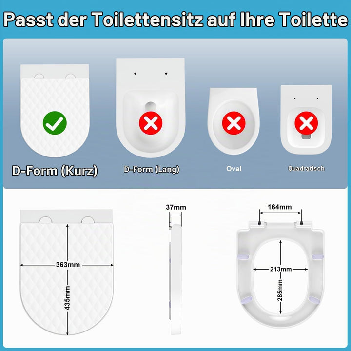 YEAUPE PRO Toilettendeckel mit Absenkautomatik D Form [KURZ] - 43,5×36,2 cm | WC Sitz mit Schnellver