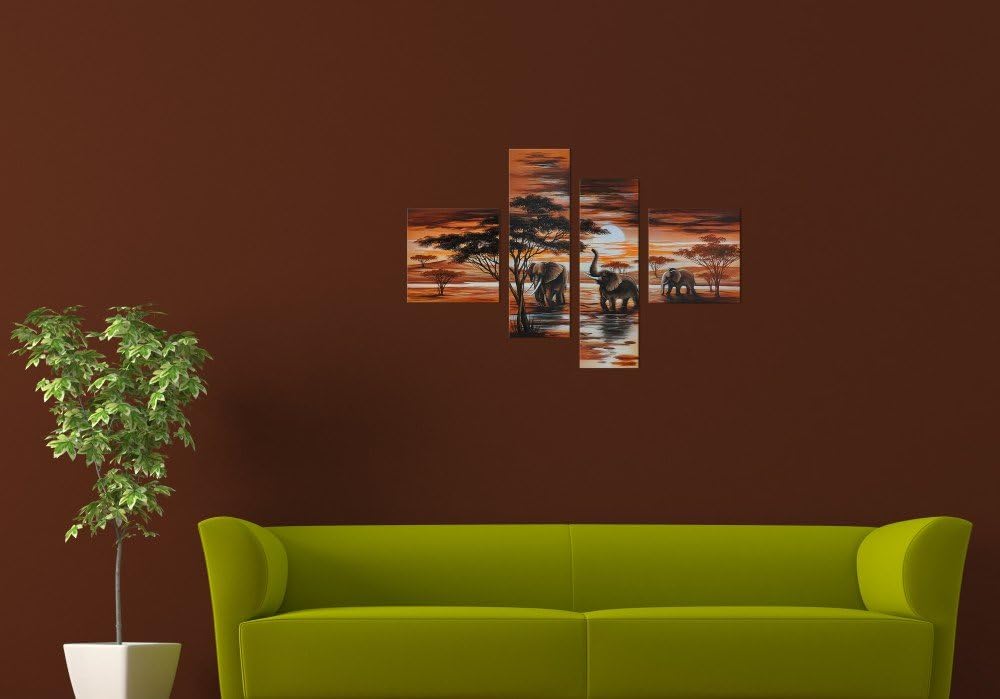 Bilderdepot24 Bild auf Leinwand | Elefanten M1 - P210 in 100x70 cm 4 tlg. als Wandbild XXL | Wand-de