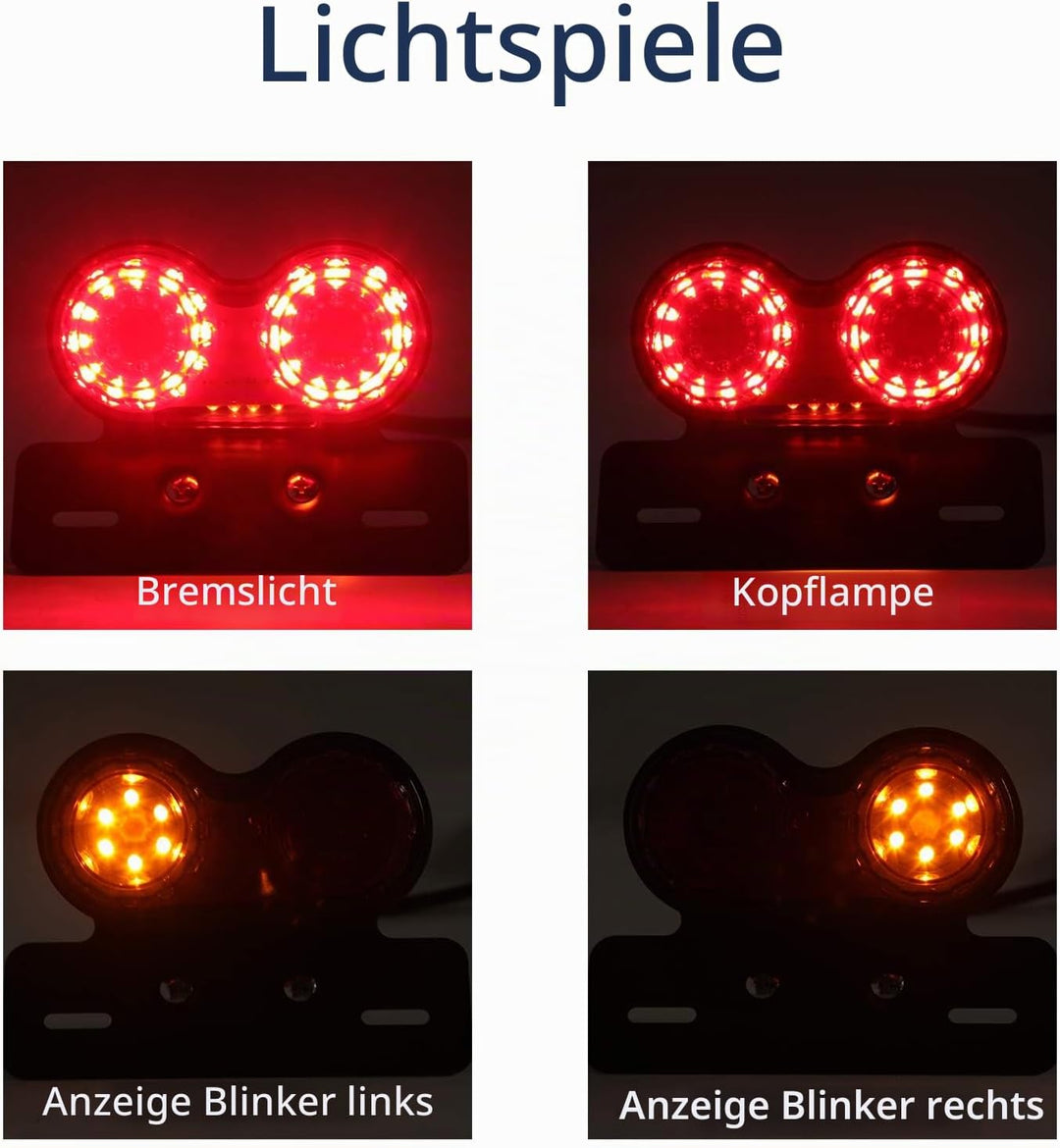JMTBNO Motorrad Rücklicht LED Bremslicht Blinker Kennzeichnenleuchte mit Nummernschildhalter Univers