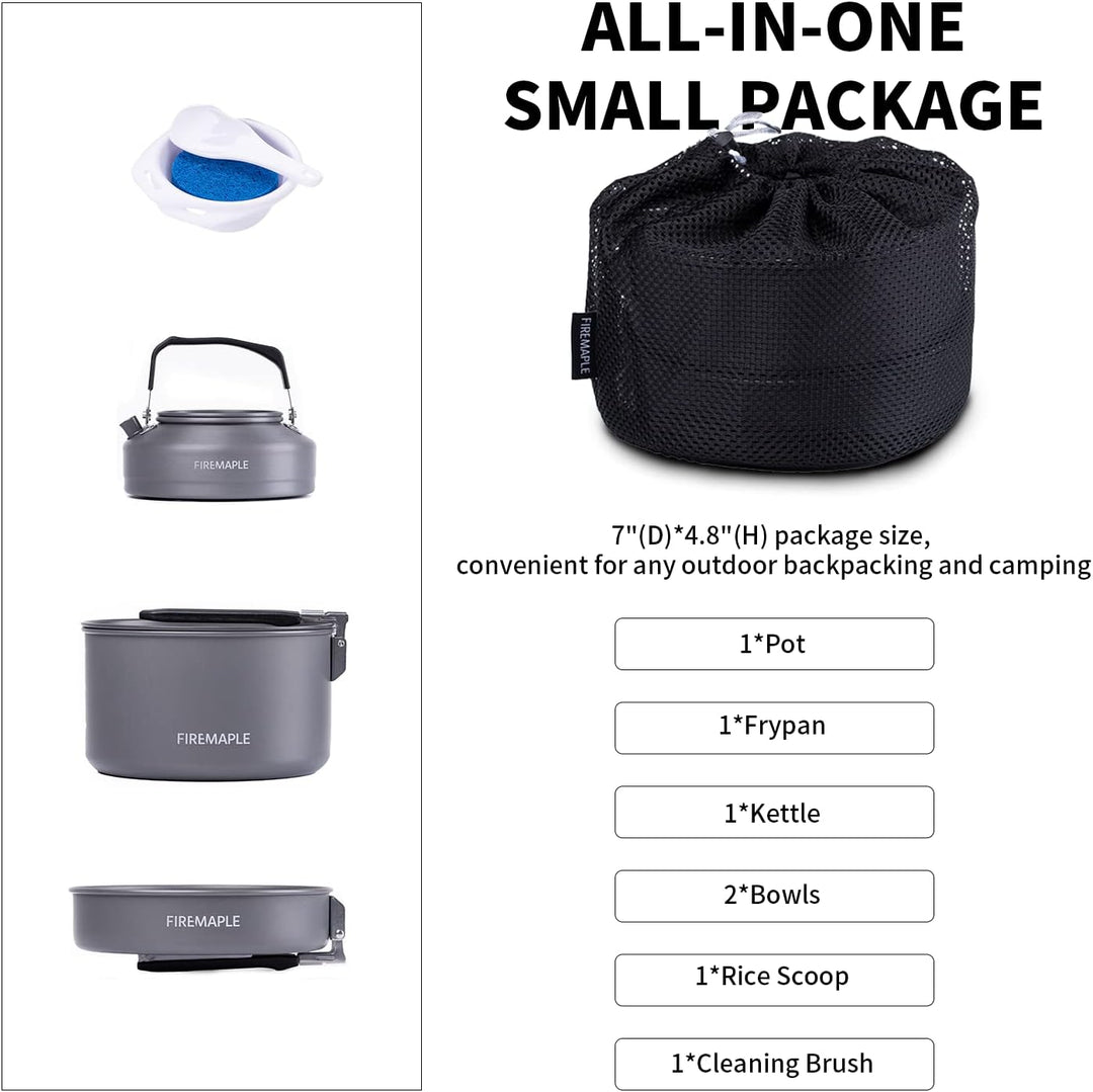 Fire-Maple Feast 2 Camping Kochgeschirr Set Outdoor-Kochset mit Topf, Wasserkocher, Pfanne, Schalen