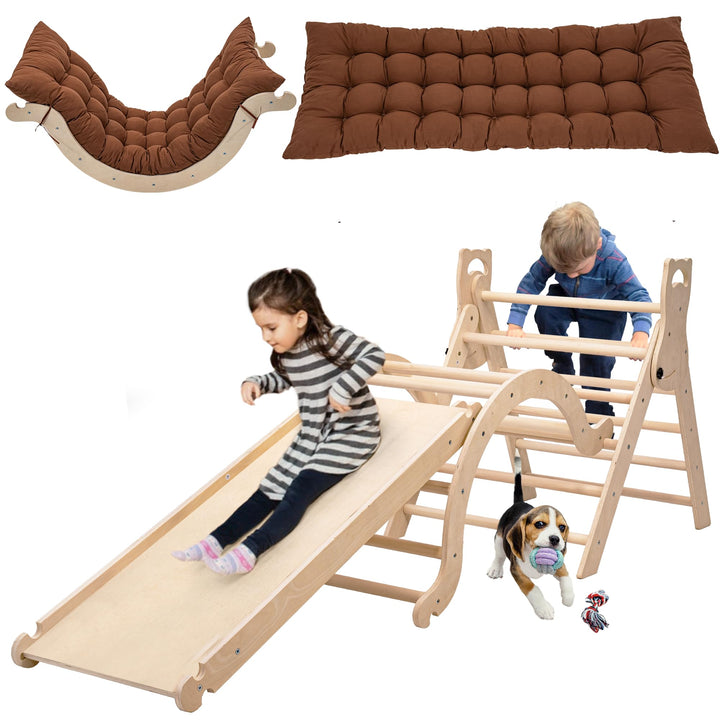Klettergerüst Indoor Spielzeug ab 1.5 2 3+ Jahr, Montessori Indoor Spielplatz 5 in 1 Kletterdreieck