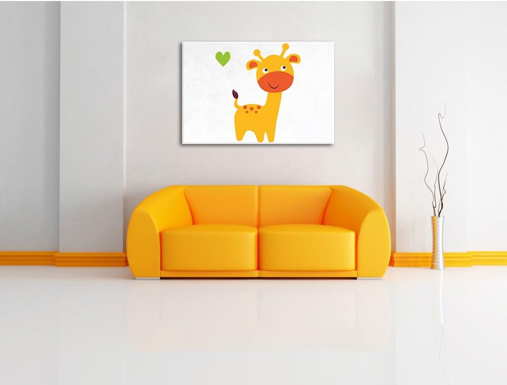 Niedliche Giraffe weiss, Format: 100x70 auf Leinwand, XXL riesige Bilder fertig gerahmt mit Keilrahm