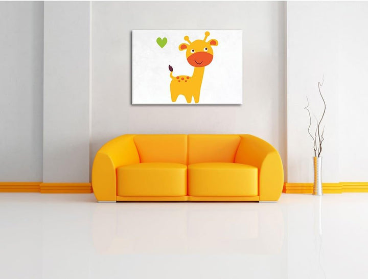 Niedliche Giraffe weiss, Format: 100x70 auf Leinwand, XXL riesige Bilder fertig gerahmt mit Keilrahm