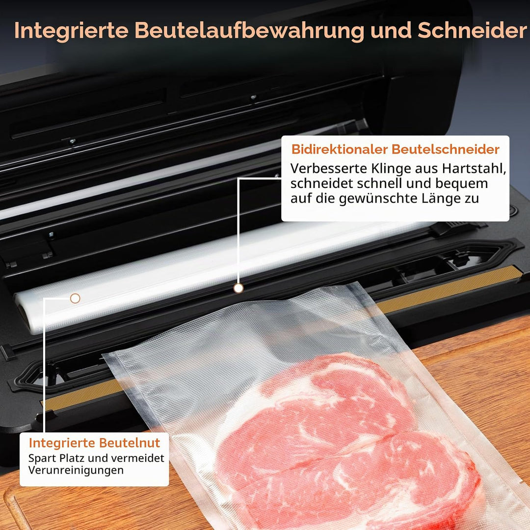 Vakuumiergerät für Lebensmittel, 80 kPa Vakuumierer 8-in-1-Modus (Trocken/Feucht), mit Integriertem