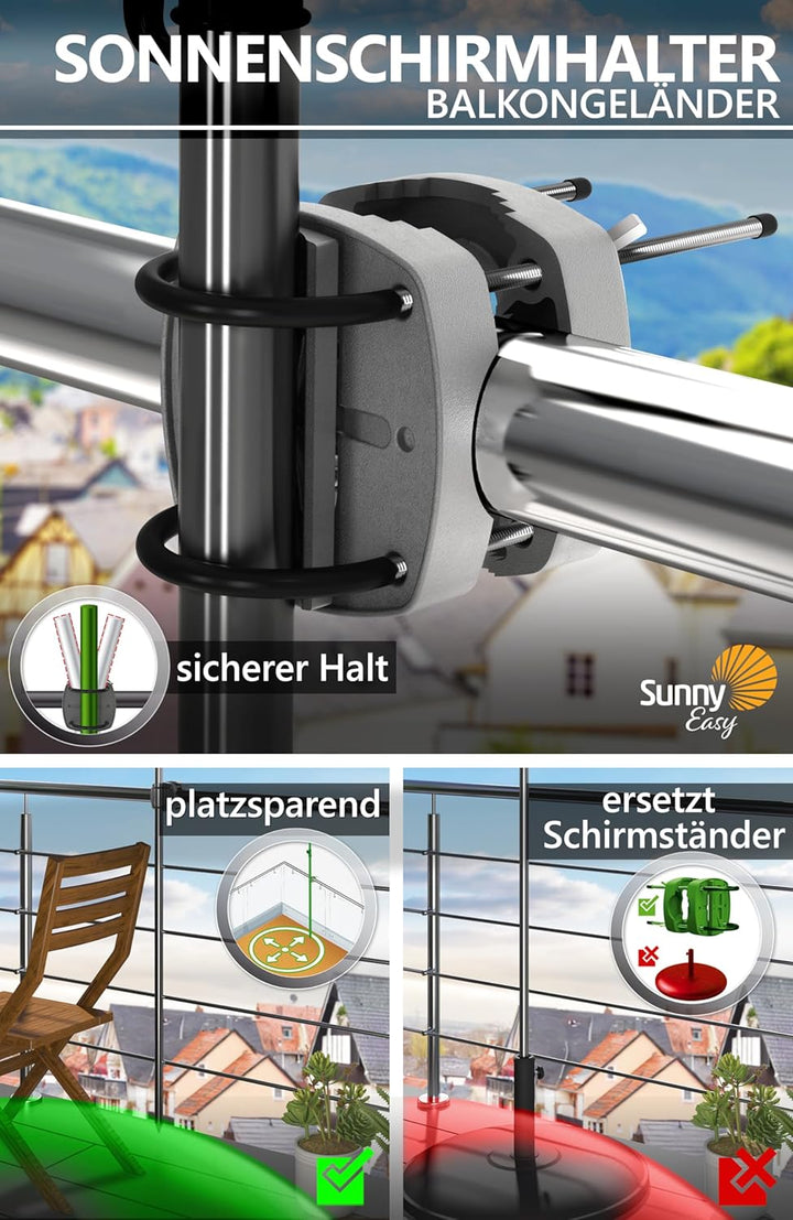 4smile SunnyJoy Sonnenschirm Balkon + Sonnenschirmhalter Balkongeländer + Sonnenschirm Schutzhülle -