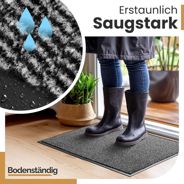 Saubere Schuhe Dank saugstarkem Stoff (robust) perfekte Grösse Grau in 40x60cm - Fussmatte innen, Fu
