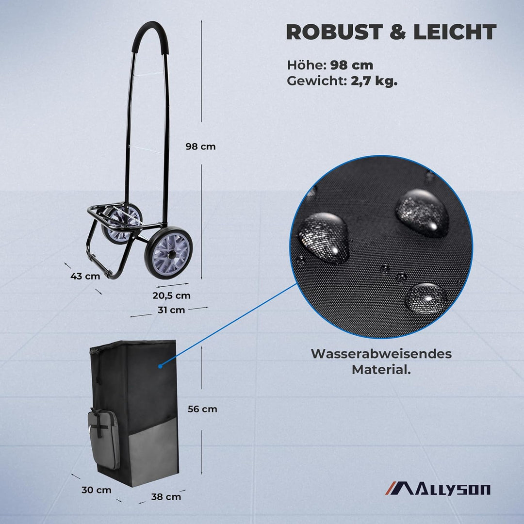 Allyson® Einkaufstrolley klappbar, Einkaufswagen mit 45L Kapazität und Abnehmbarer Tasche, Shopping