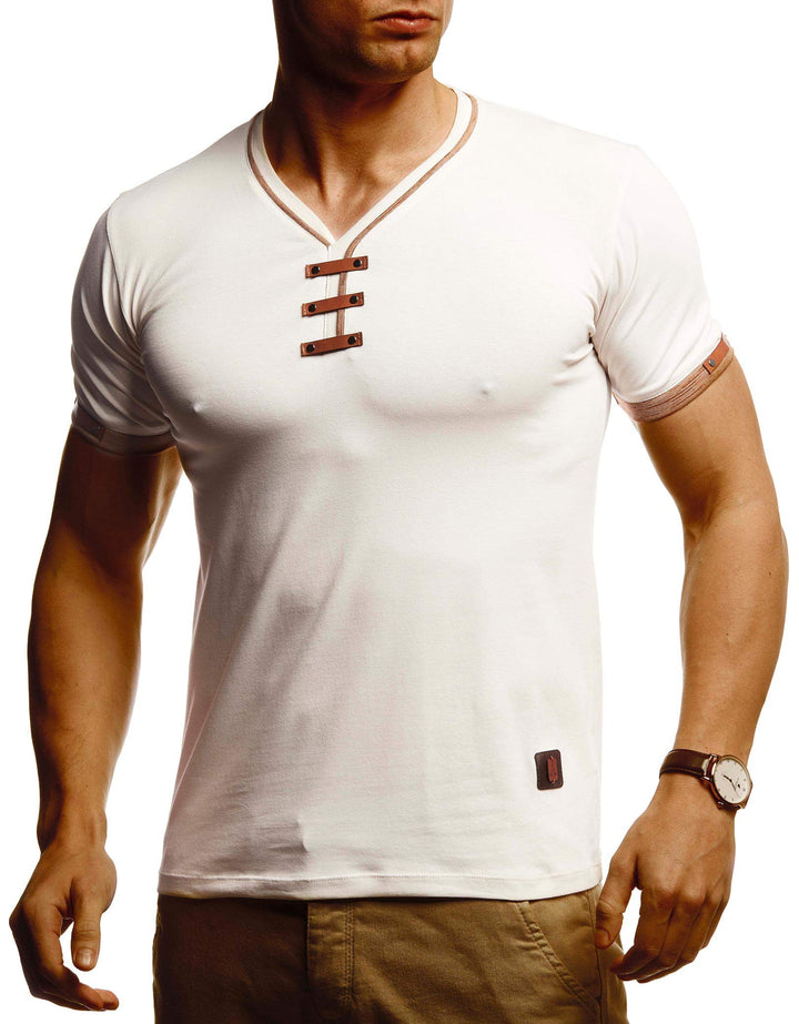 Leif Nelson Sommer T-Shirt Herren V-Ausschnitt - Coole Tshirts lang V-Neck aus Baumwolle - Casual Ba