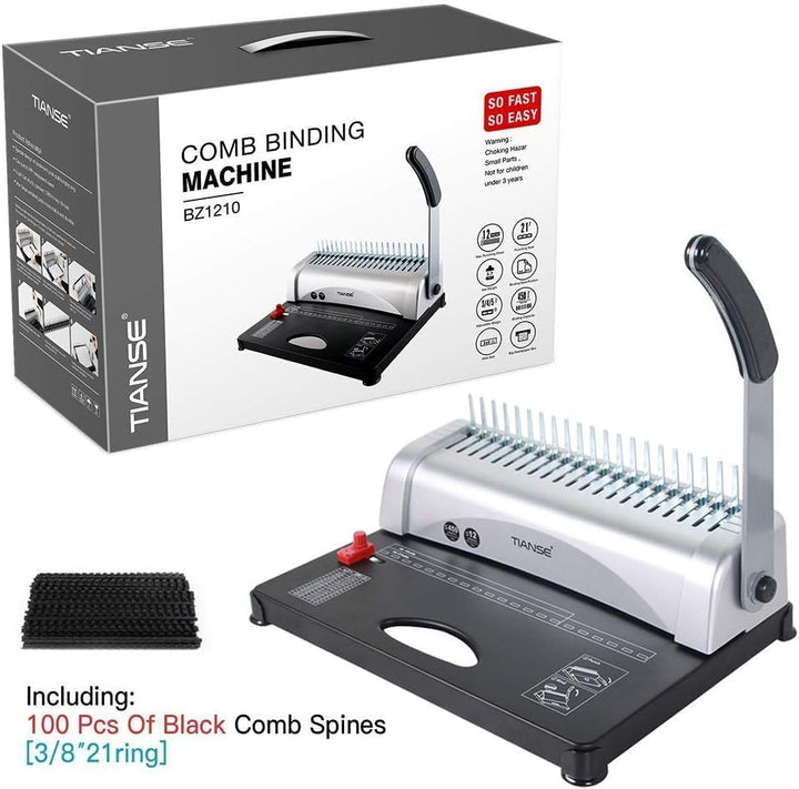 TIANSE Bindemaschine, Bindegeräte, 21-Loch, 450 Blatt, Spiralbindung Maschine mit Starter Kit 100 PC