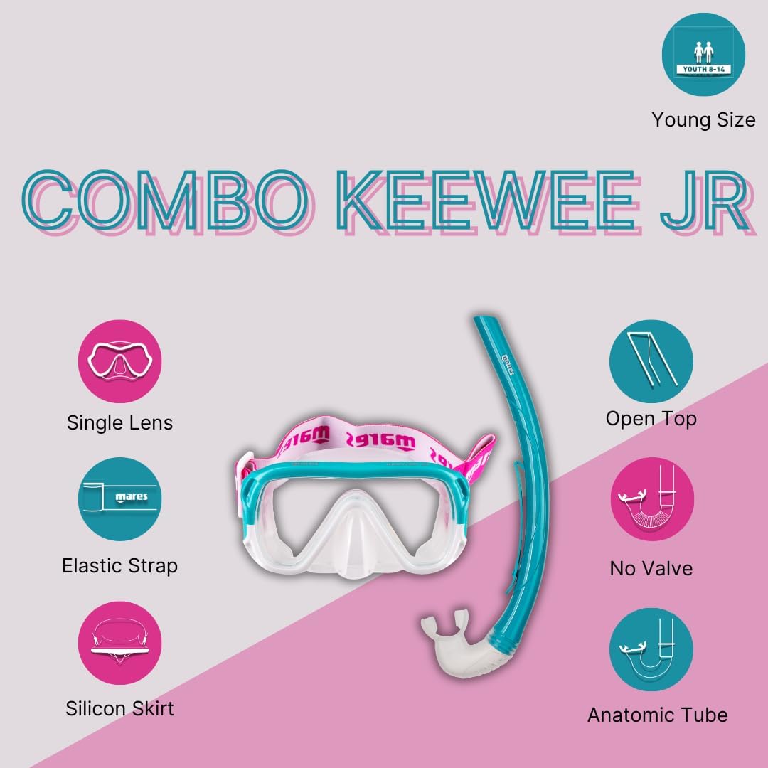 Mares Unisex-Youth Combo Keewee Jr Maske und Schnorchel Unisex Aqua, Unisex Aqua