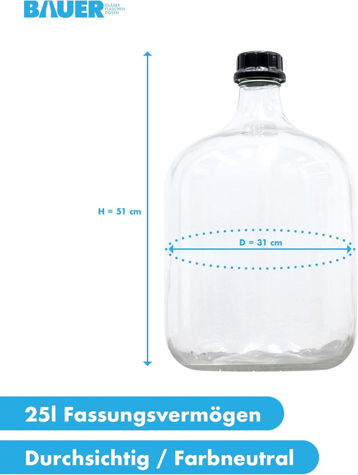 Flaschenbauer Ballonflasche 25L mit Schraubverschluss und Tragegurt - Glas Gärballon - ideal für Obs