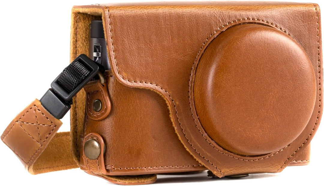 MegaGear MG1260 Panasonic Lumix DC-TZ95, DC-TZ90 Ever Ready Leder Kamera-Case mit Trageriemen - Hell