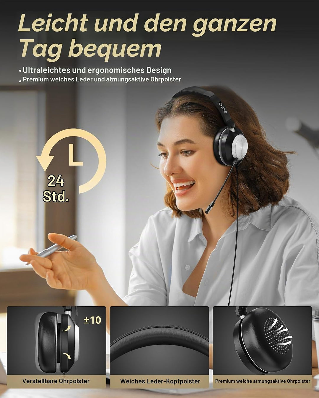 Headset mit Mikrofon (Single-Ear) USB/3,5mm/USB-C | Büro Headsets mit Noise Cancelling für Call Cent