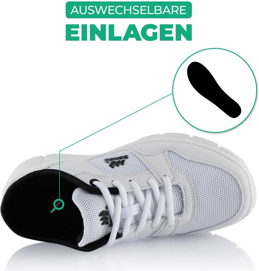 Fusskleidung® Damen Herren Hausschuhe atmungsaktive Clogs leichte Pantoffeln, 36 EU Weiß Schwar