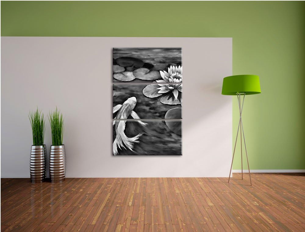 Pixxprint Koi mit Seerose Kunst als Leinwandbild/Grösse: 3 Teilig (120x80) cm/Wandbild/Kunstdruck/fe
