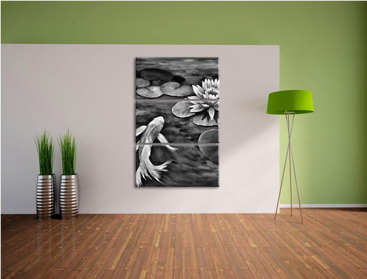 Pixxprint Koi mit Seerose Kunst als Leinwandbild/Grösse: 3 Teilig (120x80) cm/Wandbild/Kunstdruck/fe