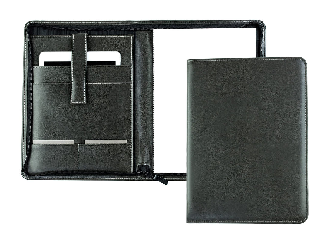 DELMON VARONE - Tablet Schreibmappe mit Reissverschluss inkl. Notizblock DIN A4 aus veganem Eco Kuns