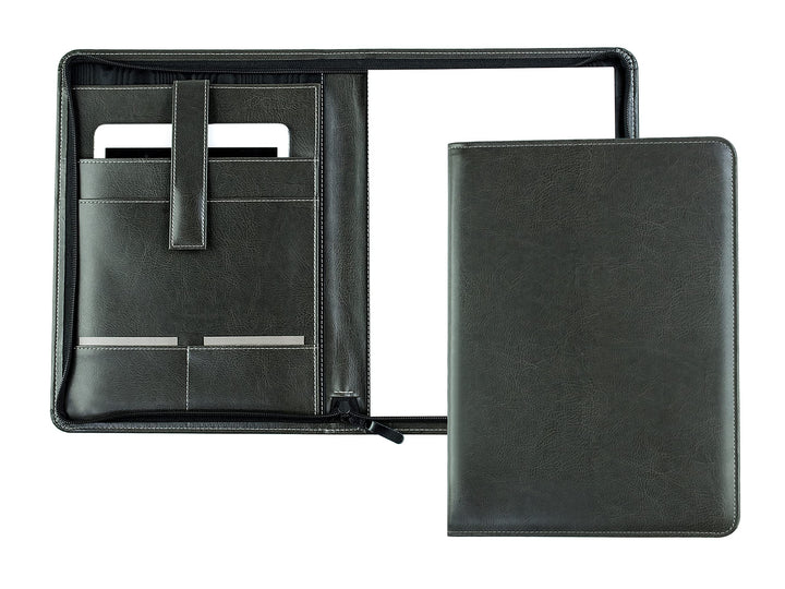 DELMON VARONE - Tablet Schreibmappe mit Reissverschluss inkl. Notizblock DIN A4 aus veganem Eco Kuns