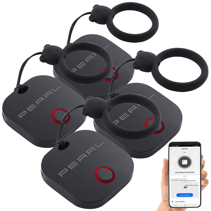 PEARL GPS Tracker: 4in1-Mini-Schlüsselfinder m. BT, App & GPS-Ortung, 80 dB, 4er-Set (Tracker, Bluet