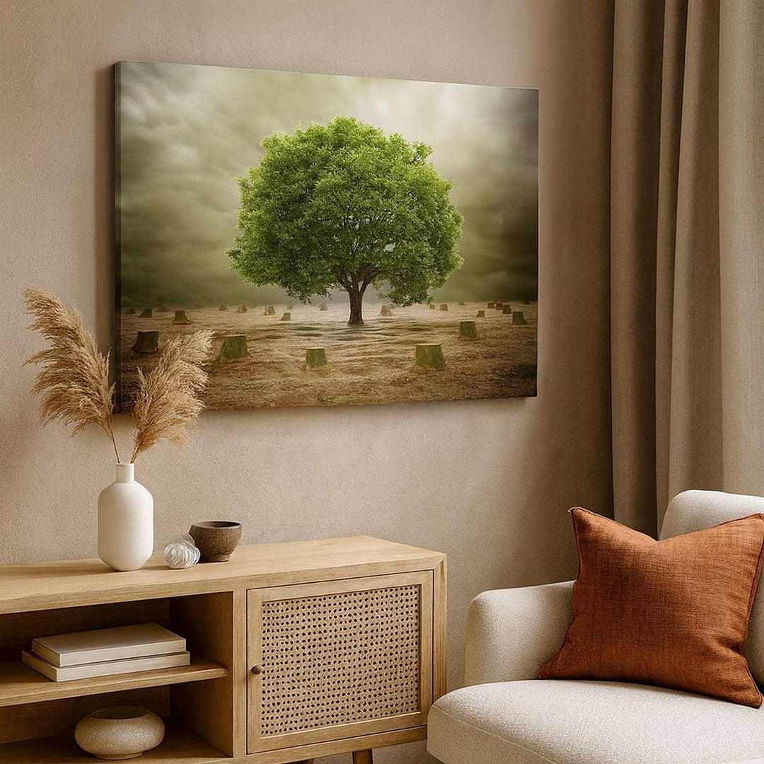 Bilder auf Leinwand 100x70cm Leinwandbild mit Rahmen Baum Feld Umwelt Gross Wanddeko Bild Schlafzimm