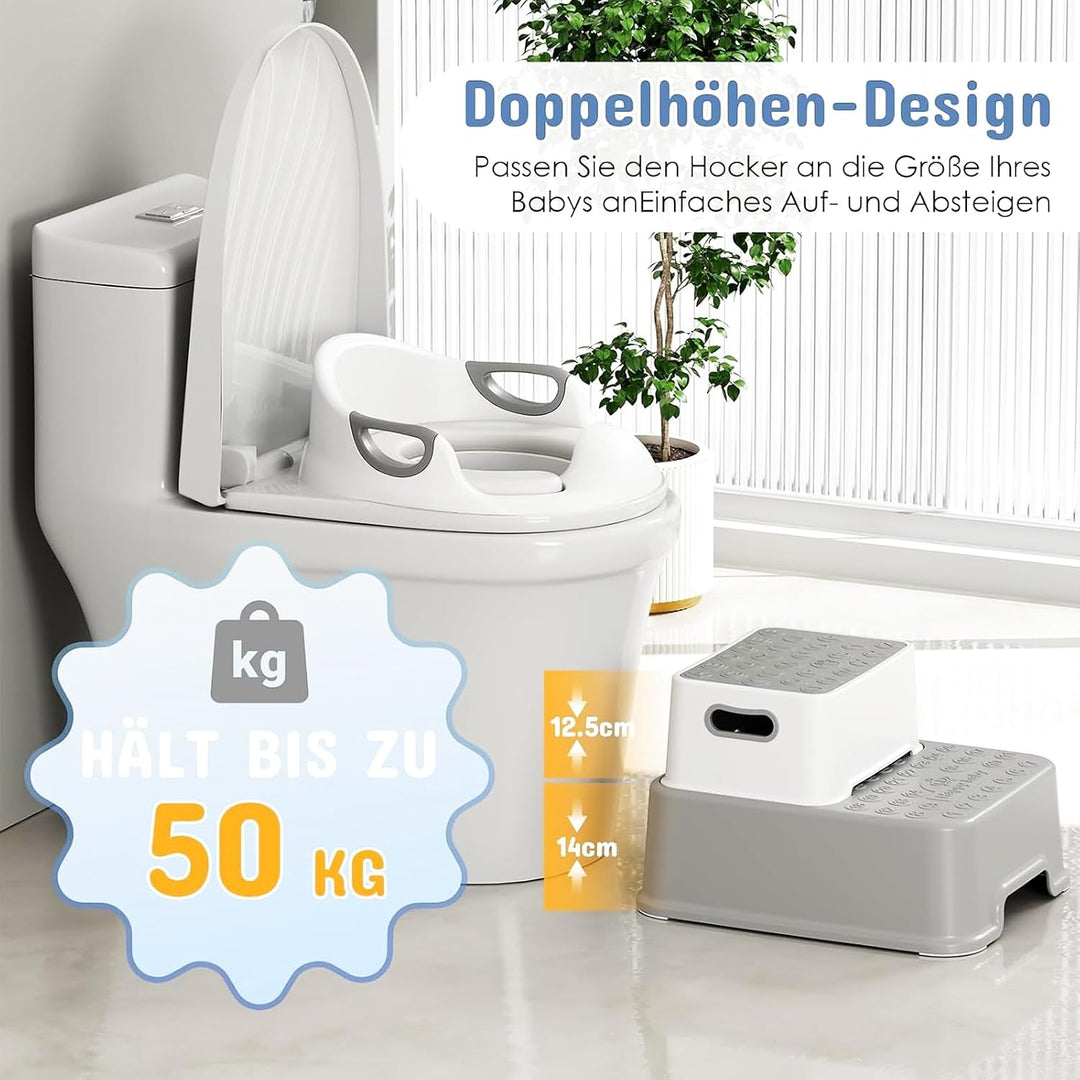 MAMIZO Toilettensitz Kinder mit Tritthocker Kinder, Wc Sitz Kinder mit 2 Stufen Hocker, Toilettensit