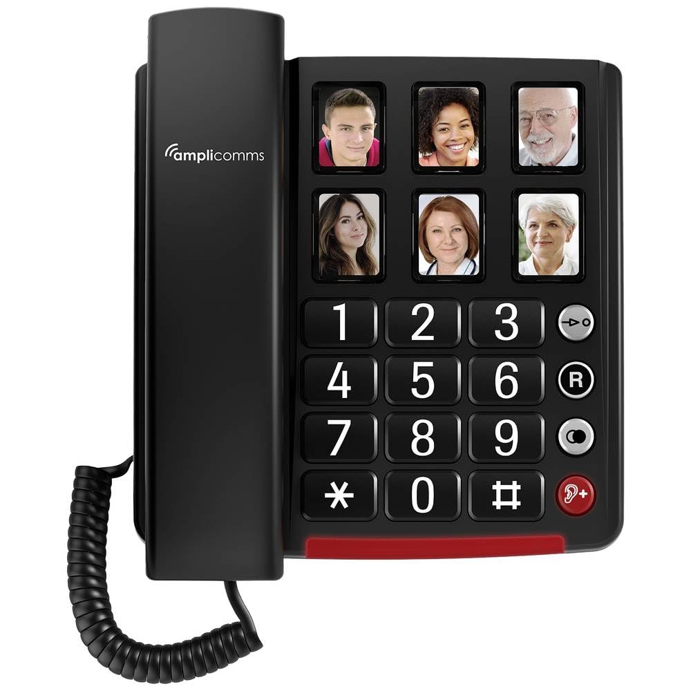 Amplicomms BigTel 40 Plus, schnurgebundenes Grosstasten-Telefon, sechs Foto-Direktwahltasten, Audio-
