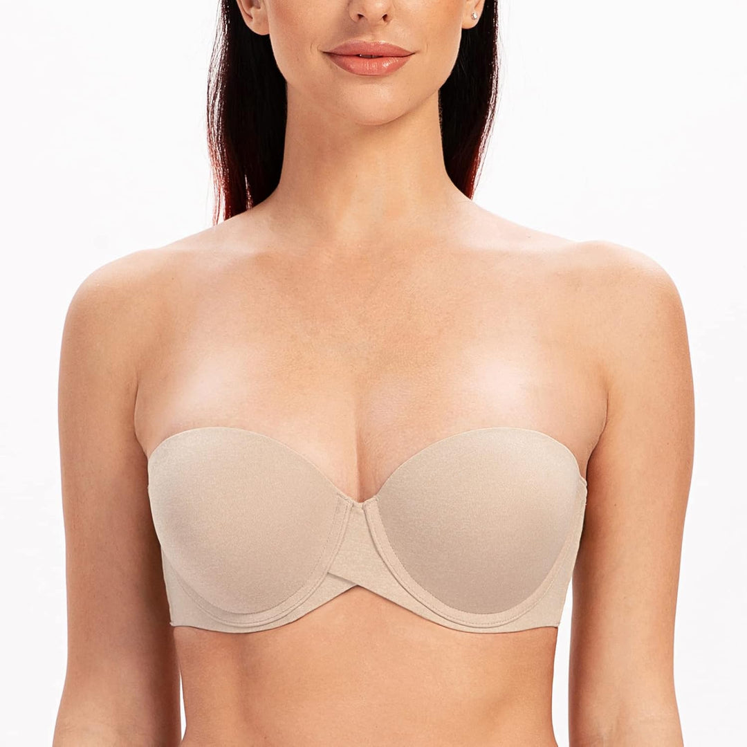 MELENECA Damen Bügel Erheben Gepolstert Hochdrücken Trägerlos BH mit geformte Cups 70C Hell Beige He