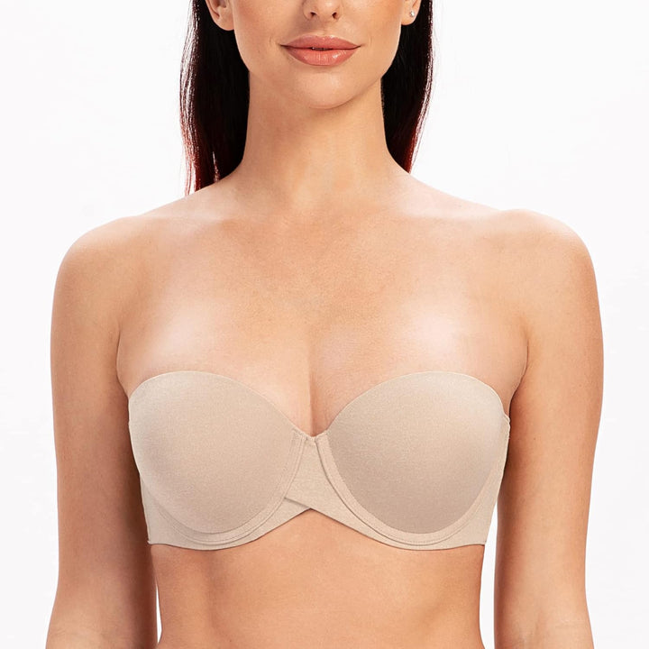 MELENECA Damen Bügel Erheben Gepolstert Hochdrücken Trägerlos BH mit geformte Cups 70C Hell Beige He