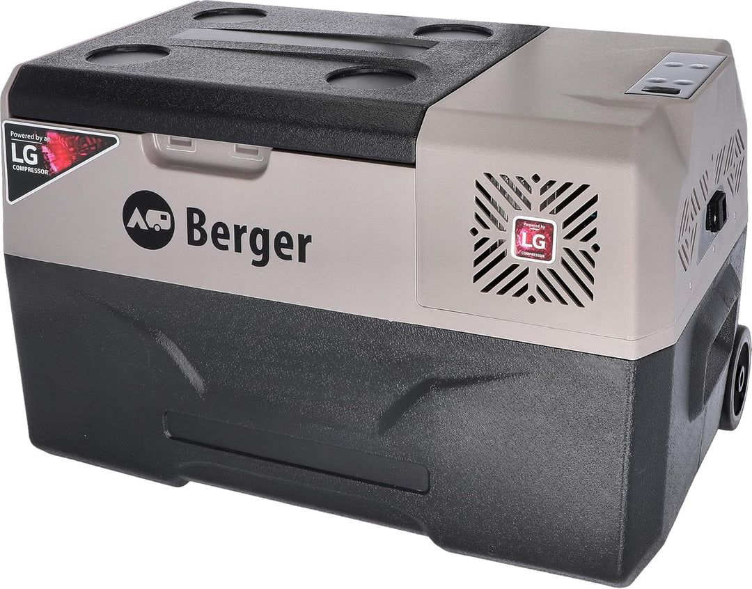 BERGER Kompressor Kühlbox B30-T 29 L │ 12V, 24V, 230V Stecker │ Elektrische Auto Kühlbox mit Rollen