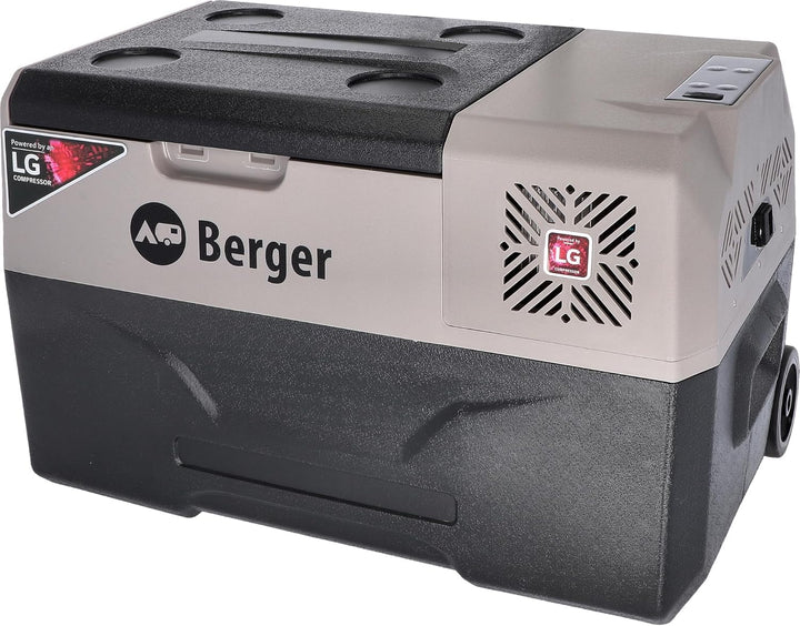 BERGER Kompressor Kühlbox B30-T 29 L │ 12V, 24V, 230V Stecker │ Elektrische Auto Kühlbox mit Rollen