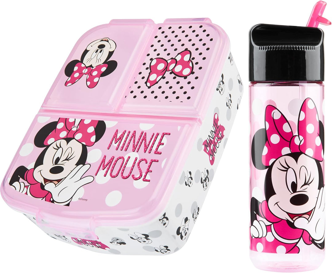 Disney Minnie Mouse Kinder Lunchbox mit Fächern und Wasserflasche für Schule und Ausflüge (Rosa), Ro