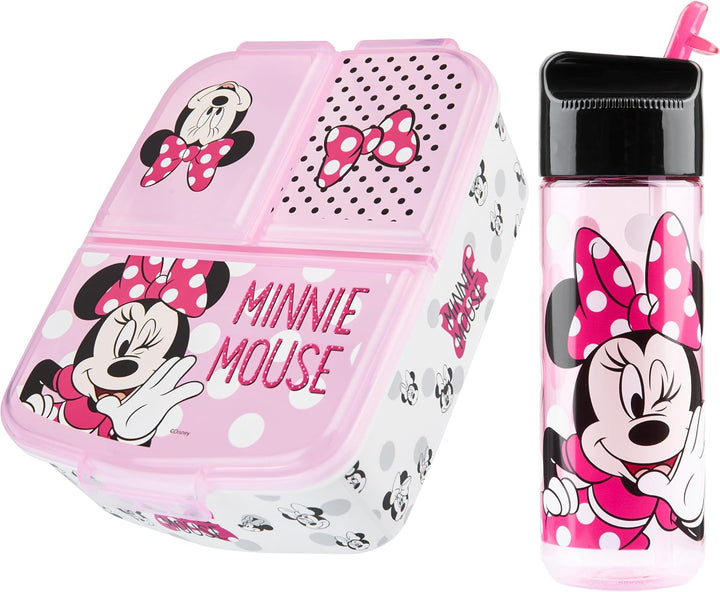 Disney Minnie Mouse Kinder Lunchbox mit Fächern und Wasserflasche für Schule und Ausflüge (Rosa), Ro