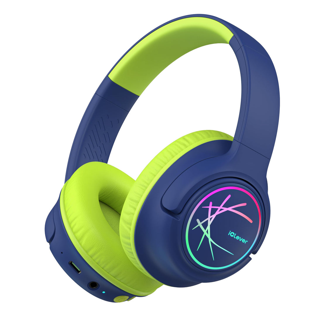iClever Bluetooth kopfhörer Kinder mit LED-Leuchten, 74/85dBA Lautstärkebegrenzung, 43 Stunden Spiel