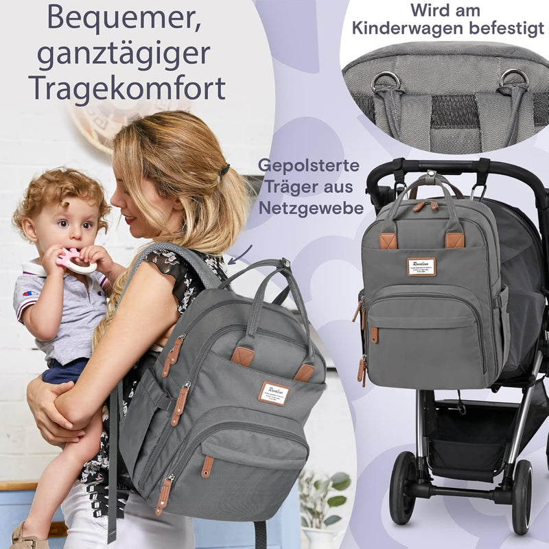 RUVALINO Wickeltasche Rucksack Grosser Wickelrucksack mit multifunktionalen Babytaschen und mobiler