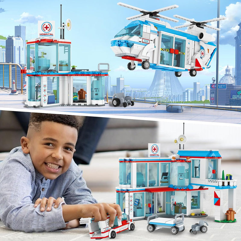 QLT QIAOLETONG City Krankenhaus 3 in 1 Baustein Set, Kompatibel Mit Lego Krankenhaus, inklusive Rett