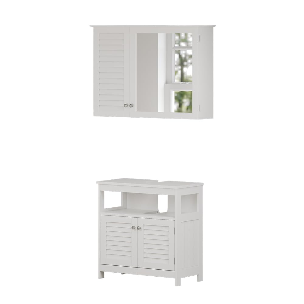 Vicco Badmöbel-Set Riad, Weiss, 60 cm, besteht aus Badspiegel und Waschbeckenunterschrank Set 1, Set